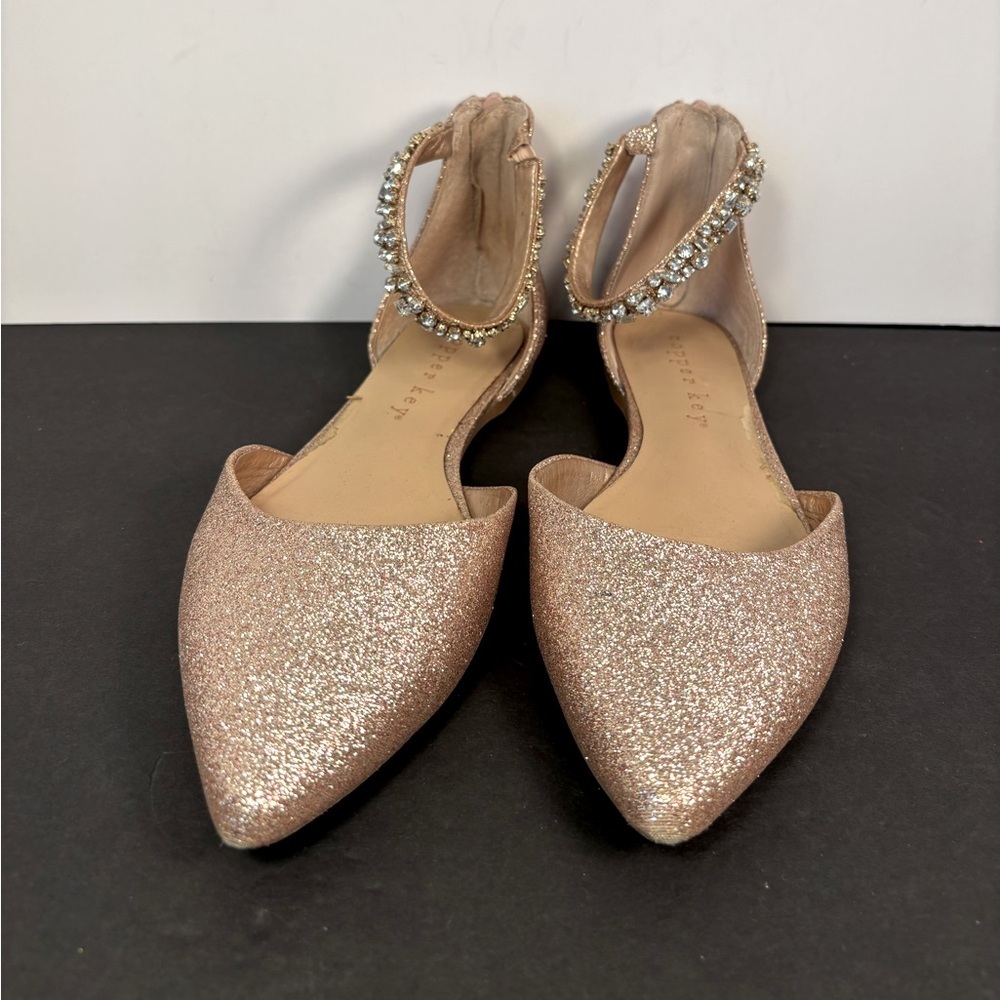 Copper Key Girls Glitter Flats Sz 11 Rose Gold Sparkle Dress Shoes